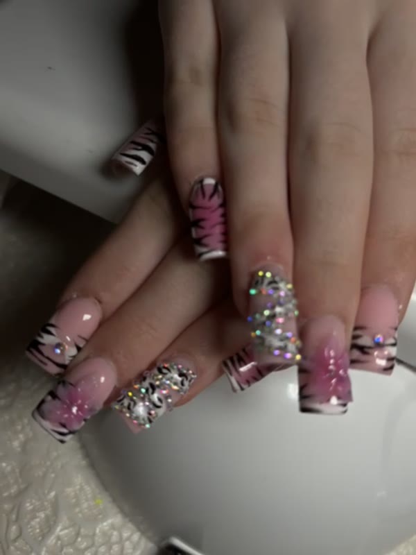 Pink zebra-print and glitter set with rhinestones by Abi